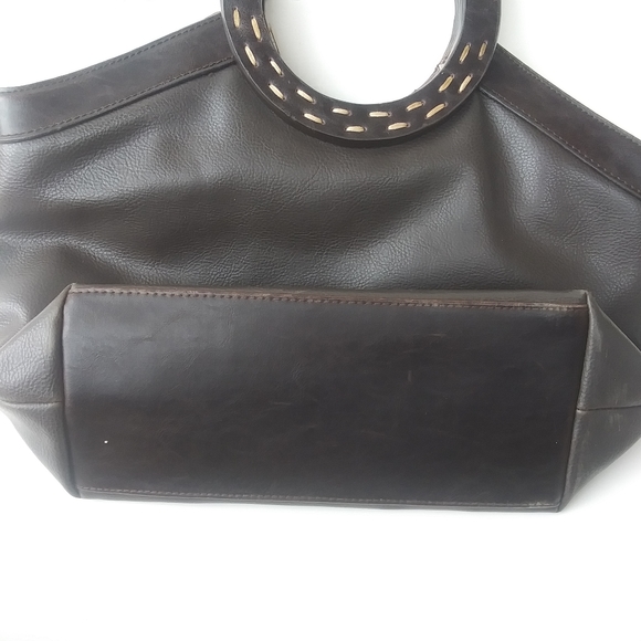Vintage Liz Claiborne Crazy Horse Round Handle Faux Leather Bag, Dark Brown - Picture 3 of 15